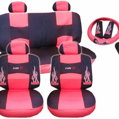 13pc Flames Red Peach and Black Type R Racing Low Back Seat Covers
