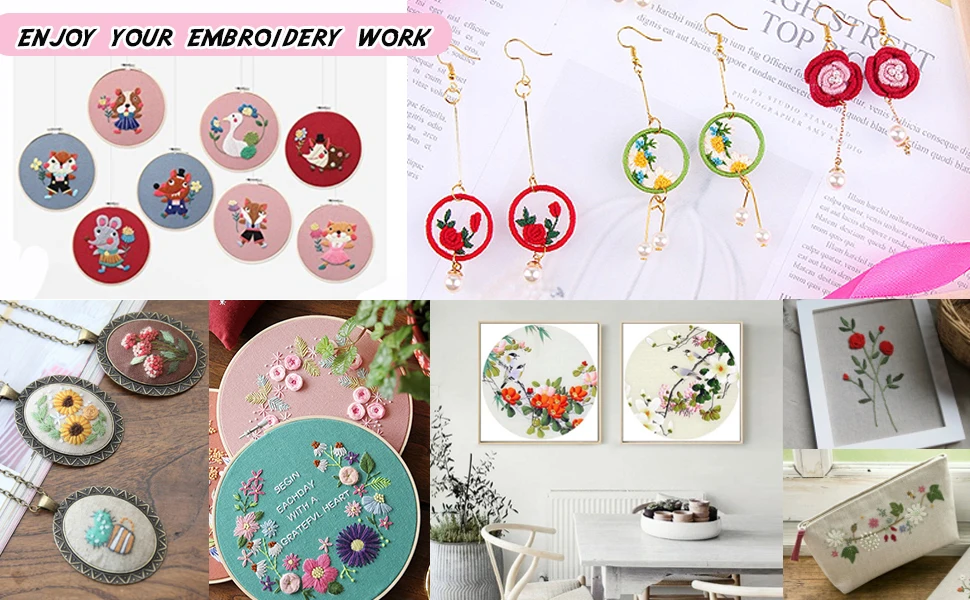 Embroidery Starter Kit,100 Color Threads,5 PCS Bamboo Embroidery Hoops,2 PCS 11.8 inches Aida Cloth,and Cross Stitch Hand Embroidery NeedlePoint Kit Beginner Supplies