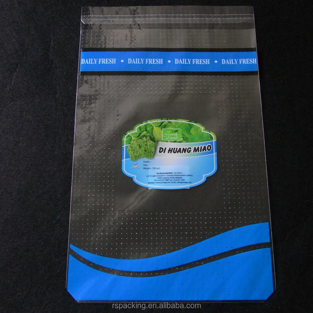 Custom Opp Microperforated Plastic Bag For Vegetable