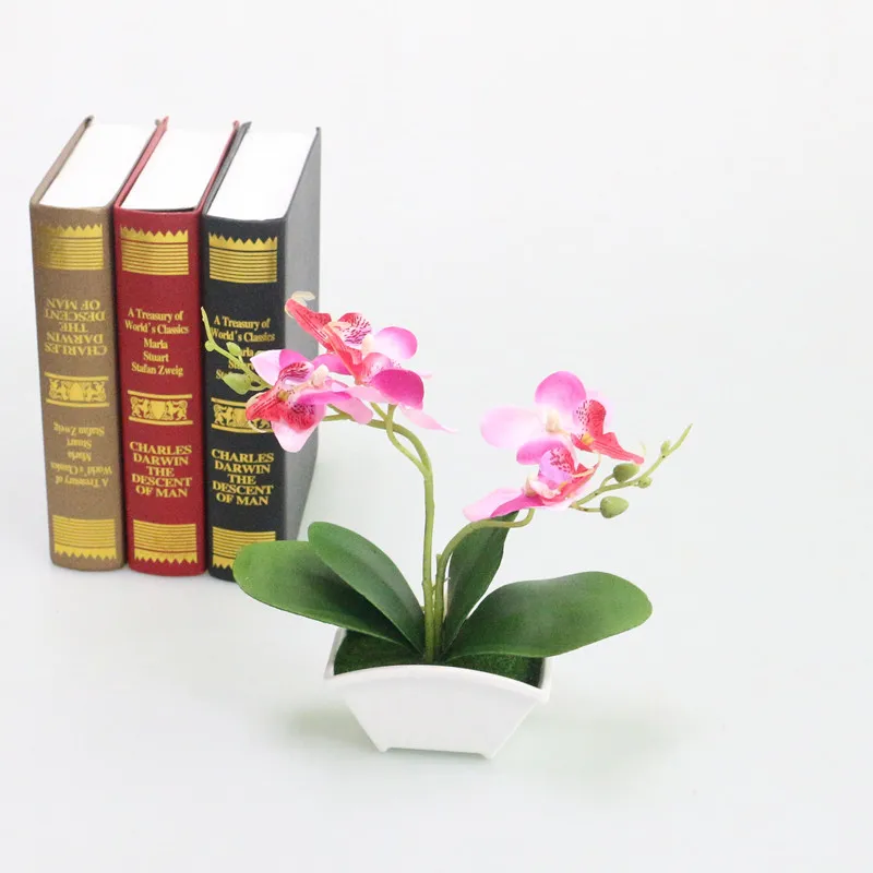 Flone Artificial Small Butterfly Orchid Flower Real Touch Leaves Simualtion Plants Bonsai Wedding Home Office Party Decoration (2)