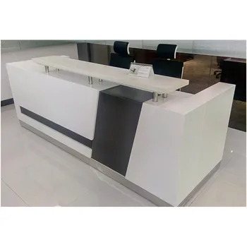White And Black Color Reception Office Desk Curved Shape Design Bl