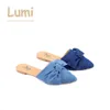 new design women jeans blue slipper with a big bow tie fashion sandals