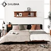 Upholstered Geometric Paneled Platform Bed with Wood Slat Support, King leather double bed Combination Modern Style