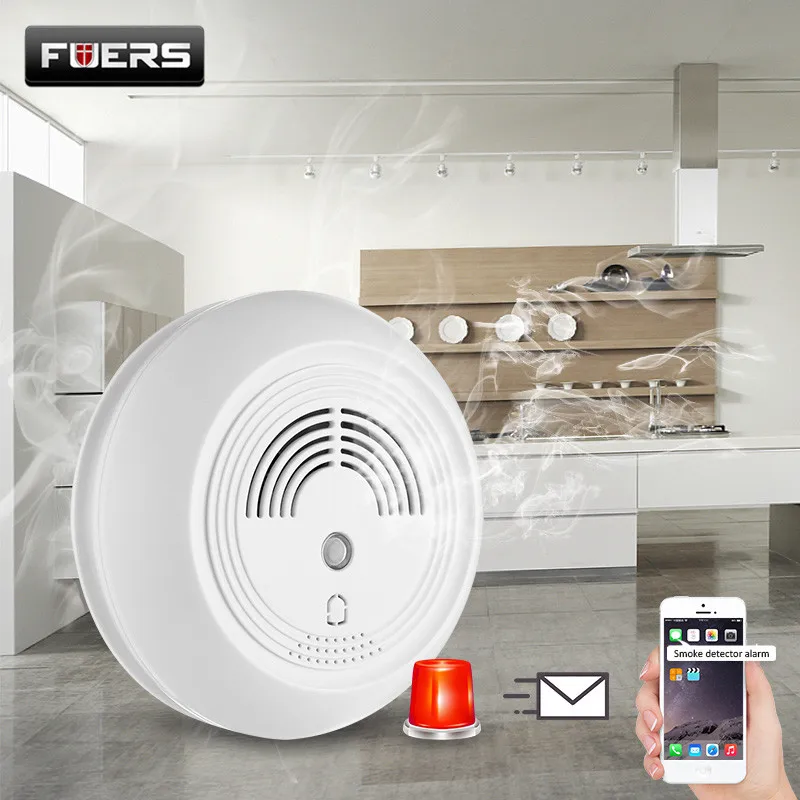 FUERS 80dB Smoke Siren Wireless SMS GSM Smoke Detector Wireless Sensors for Home Security