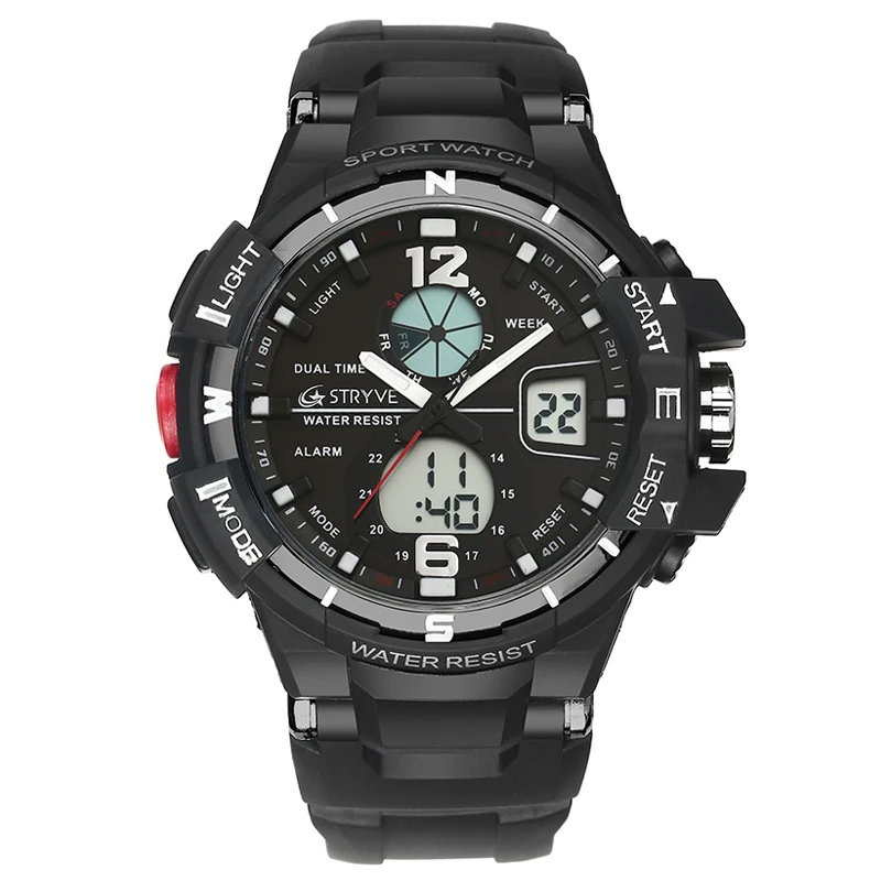 Luxury Brand Stryve 8012 Watches Men Sports Quartz Digital Alarm Male Clock Plastic Military Dual Display Mens Waterproof Watch
Luxury Brand Stryve 8012 Watches Men Sports Quartz Digital Alarm Male Clock Plastic Military Dual Display Mens Waterproof Watch