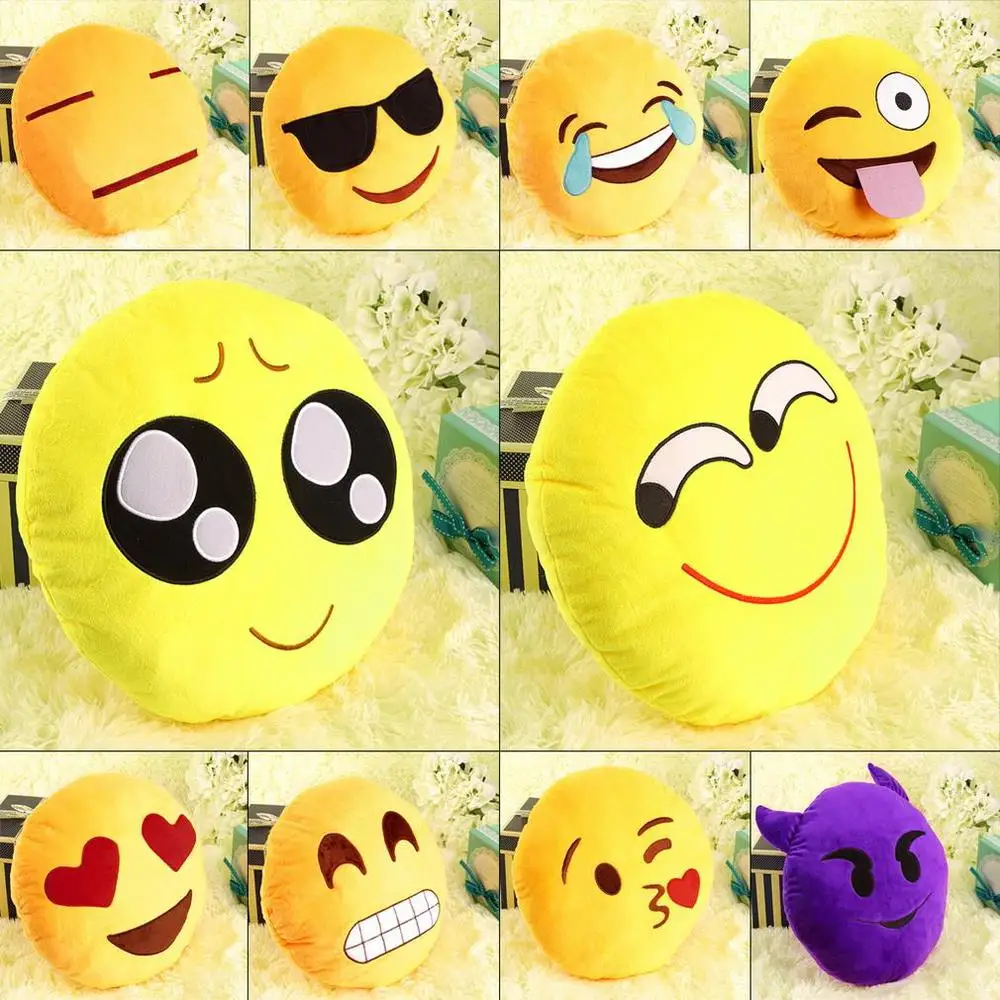 pretty Soft cute Emoji Smile Emoticon Pretty Round Cushion Pillow Stuffed Plush Toy