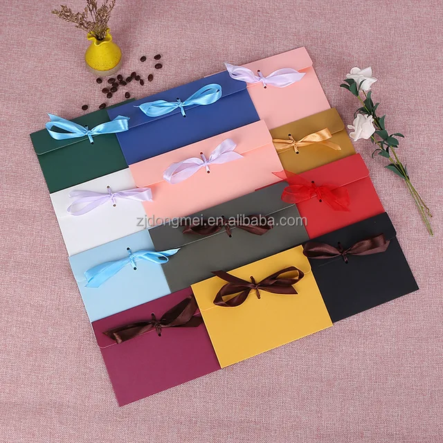 cheap colored decorated gift card packing ribbon envelope