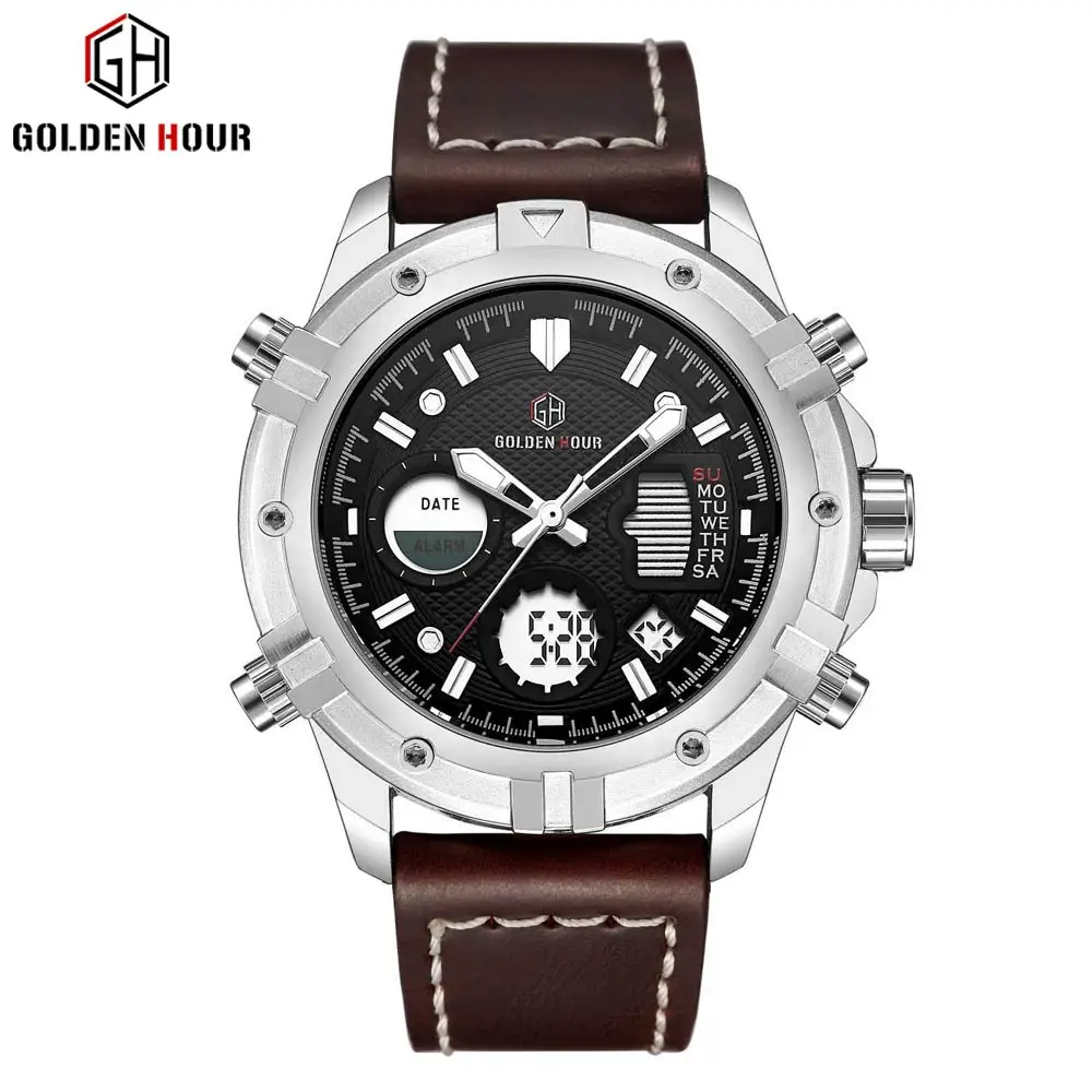 GOLDEN HOUR Leather strap pedometer tracker waterproof running fitness lcd digital sports fashion quartz military watches, 3 colors
GOLDEN HOUR Leather strap pedometer tracker waterproof running fitness lcd digital sports fashion quartz military watches, 3 colors