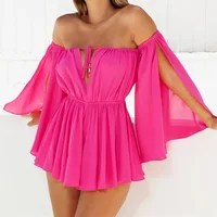 

Summer fashion prom sexy holiday beach women off shoulder neon hot pink dresses