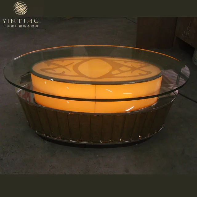 LED Oval Glass Top Stainless Steel Coffee table in KTV