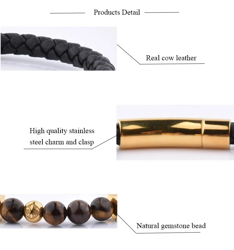 Fashion Luxury Jewelry 2023 Black Braided Wrap Leather Lion Head Charm Bracelet