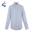 Good sealed casual plain dyed solid long sleeve pure linen fabric men shirt