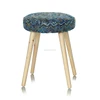 Home decor medium knitted ottoman stool with 4 wooden legs in kd