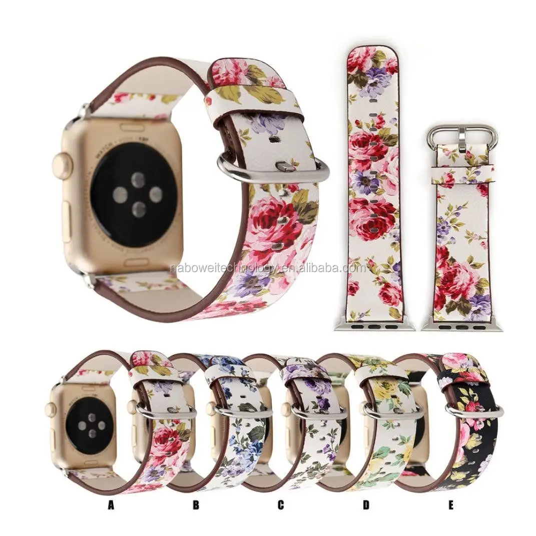 Vintage Flower Leather Watch Band Strap Bracelet For Apple Watch 123 Sport Band 38MM/42mm