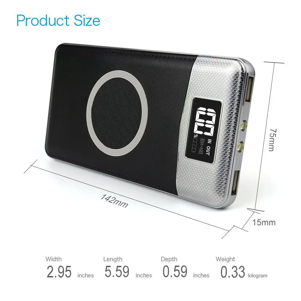 Power Bank 10000mAh Qi Wireless Charging 2 USB LED Wireless Power Bank Portable Battery Charger Hot Sell in USA - ANKUX.COM