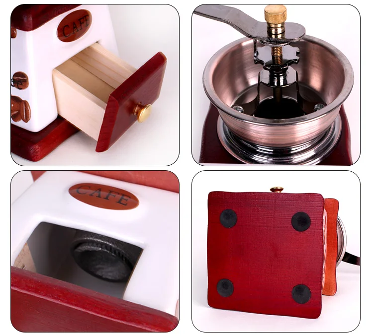 Ready goods Square Wooden Coffee Grinders with Metal Mills Custom