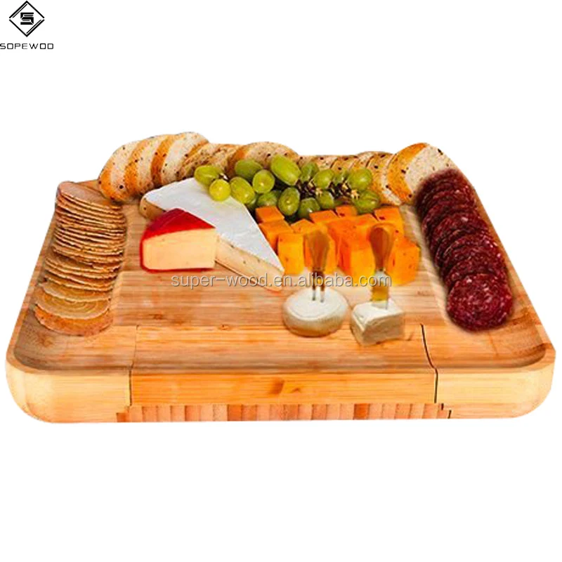 Bamboo Cheese Cutting Board With Cutlery Tray, Cheese Board With Knives Set, Natural
Bamboo Cheese Cutting Board With Cutlery Tray, Cheese Board With Knives Set, Natural