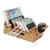 Universal multi devices bamboo mobile phone charge station with watch stand