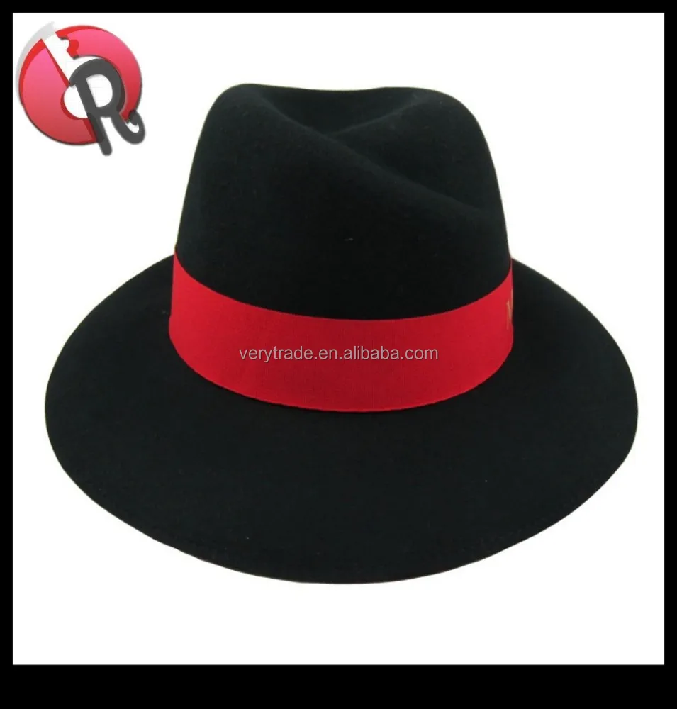 Black With Red Band Fedora Hat Buy Red Band Fedora Hats,Black And Red