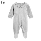 Private Label Gray Cotton Knitted Plain Pajamas Baby Rompers