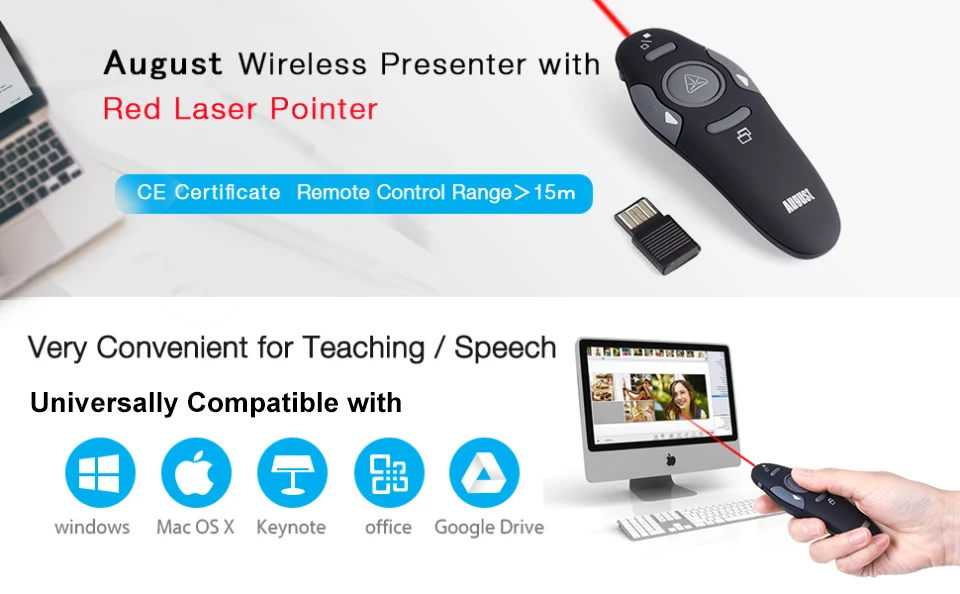 August LP205R Wireless Presenter for PowerPoint Presentation