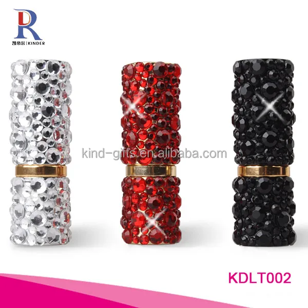 luxury crystal embellishing lipstick tubes LED lipstick container tube
