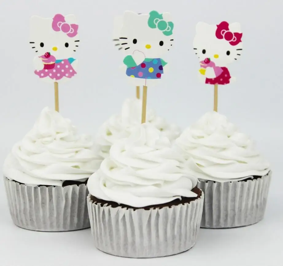 HELLO KITTY Cupcake Wrappers /& Toppers Picks Kids birthday Party Supplies 24pcs