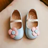Size 21-35 Wholesale Spring Autumn Kids Casual Leather Shoe With Flower Princess Light Blue Children Girl Shoe