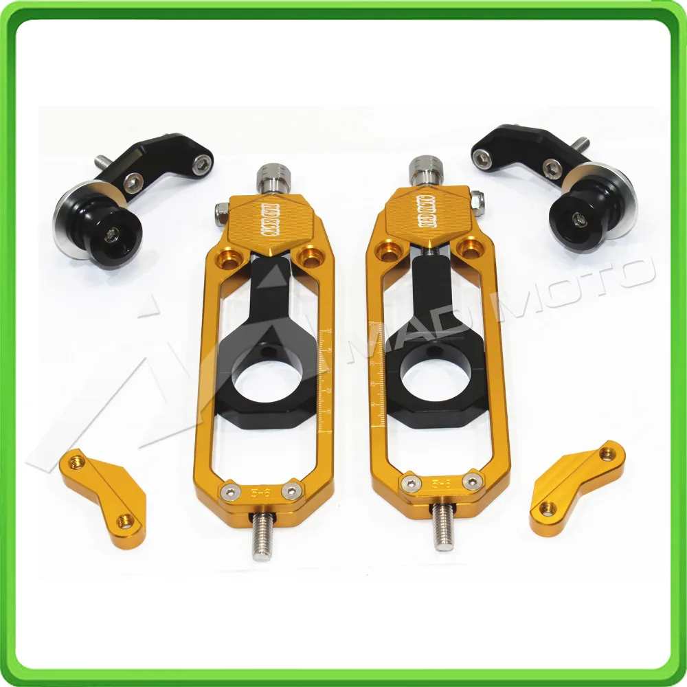 Motorcycle Chain Tensioner Adjuster with paddock bobbins kit for Yamaha YZF-R1 2006 R1 06 Gold&Black (12)
