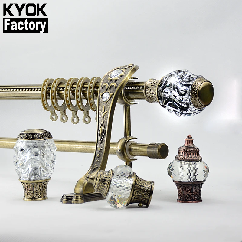

KYOK 28mm window antique brass twisted metal curtain rod wholesale ,metal curtain rod double, Ab ac gp cp ss sn