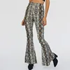 2019 hot sell women ladies fashion sexy casual club snake skin print wide legs bell bottom flare trousers pants
