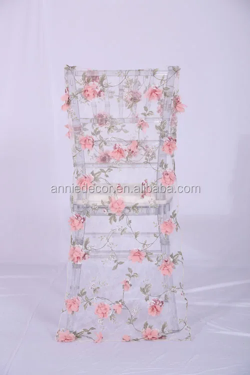 Fancy 3D flower embroidered shaped organza wedding chair cover
