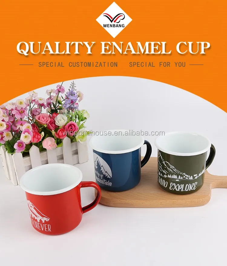 outdoor camping mug customized decal printed enamel coffee cups
