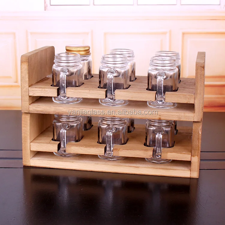 mason jar set for spice 6 glass jars with wooden shelf 50ml/120ml