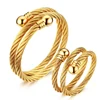 S-161 Stainless Steel Cable Wire Bracelet 18K Gold Plated Saudi Italian Cuff Titanium Wedding Bangle Ring Set for women jewelry