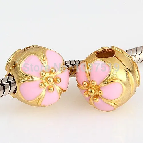 New Arrival - 100% 925 Sterling Silver Flower Bead Charm Pink Cherry Blossom Clip Stopper Bead Fit Bracelets & Bangles