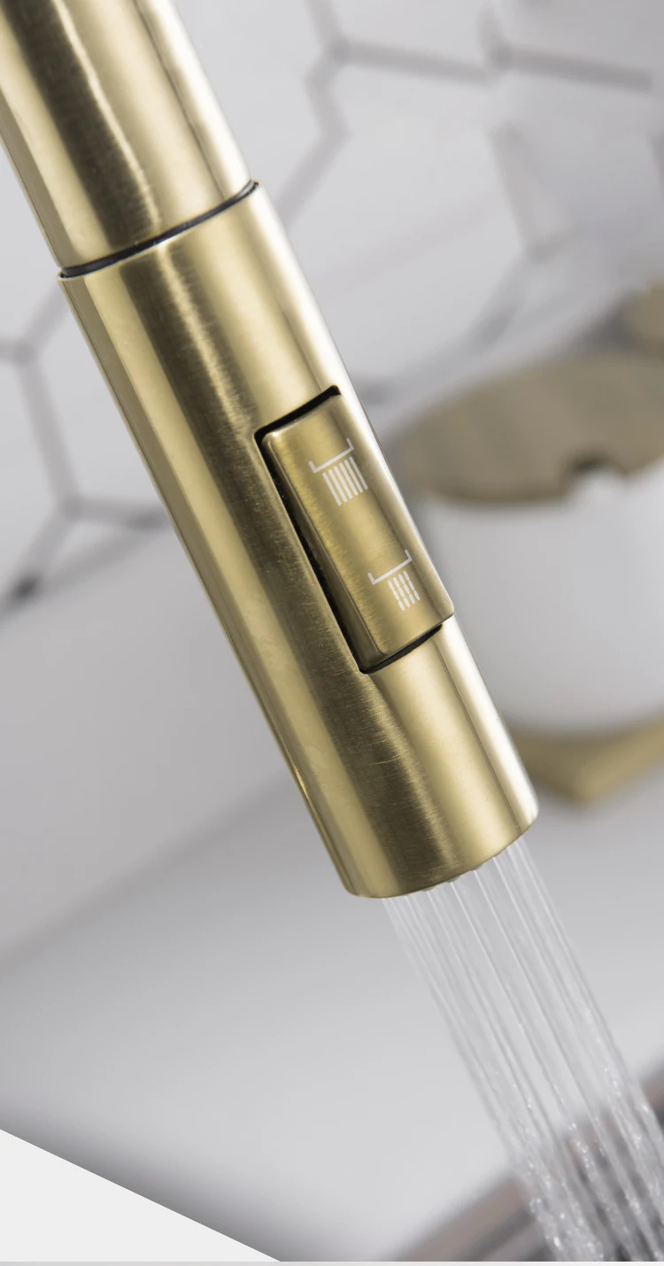 Brushed Gold Taps Sink Copper Pull Down Kitchen Faucet