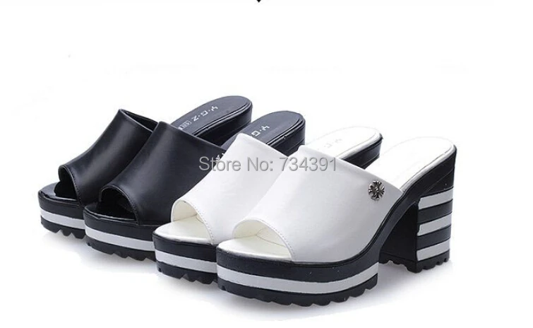 2015 new leather sandals slippers women shoes summer high-heeled shoes fish head thick heel sandals shoes slippers