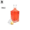 Reasonable price 700ml engraved design square glass wine/whisky/liquor/vodka bottle with glass lid