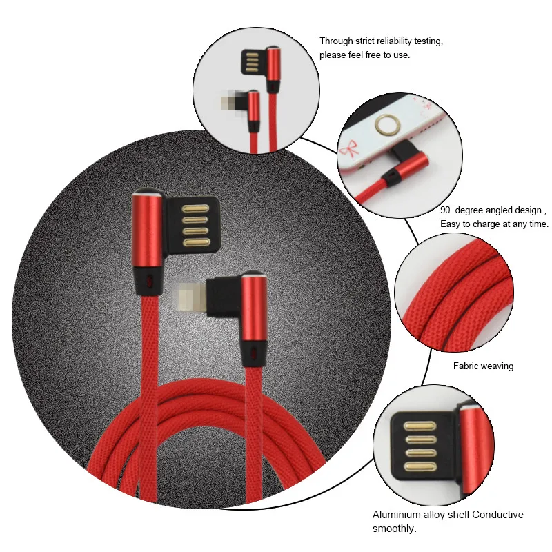 MIUSB aluminium alloy shell fast charging fabric 90 degree micro usb cable - ANKUX.COM