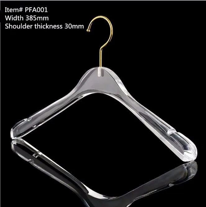 PENGFEI plastic coat hanger clear Acrylic Transparent Clothes hanger with gold hook