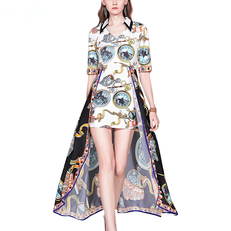 2019 in-stock summer new european street style personalized v-neck short sleeve irregular printing ladies fashion casual dresses, Picture color
2019 in-stock summer new european street style personalized v-neck short sleeve irregular printing ladies fashion casual dresses, Picture color