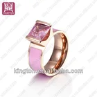 Enamel Stone Ring Stone Stainless Steel Enamel Light Pink Stone Costume Jewelry Ring For Girl