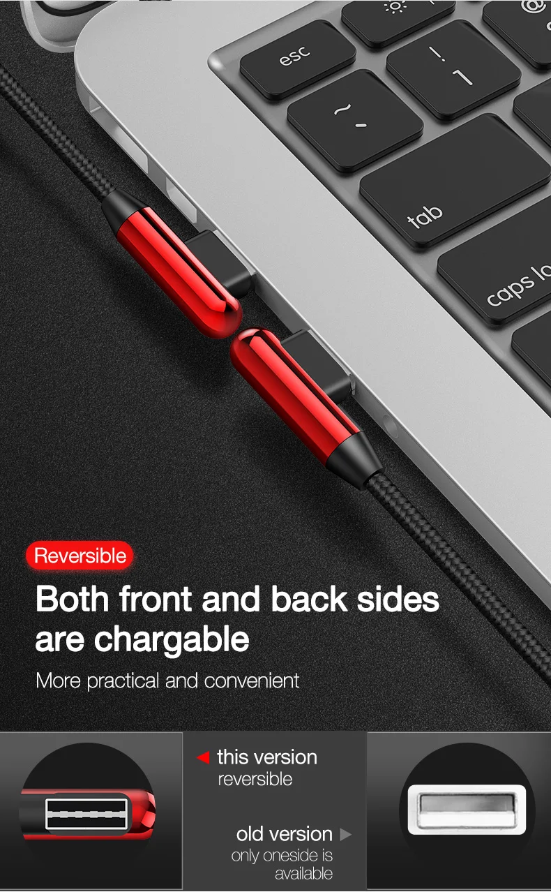 Cable Charger Fast Charging 90 Degree Shape With LED Light 3 in 1 Usb Cable For Iphone - ANKUX.COM