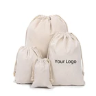 Small Eco Friendly White Muslin Gift Pouch Custom Logo Cotton Drawstring Bag