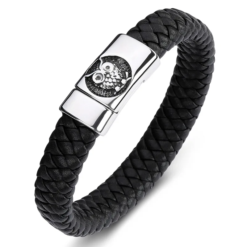 Wholesale Fashion Mens Owl Design Steel Charm Leather Bracelet for Punk jewellery men bracelet bangle, Steel ,gold,black,rose gold
Wholesale Fashion Mens Owl Design Steel Charm Leather Bracelet for Punk jewellery men bracelet bangle, Steel ,gold,black,rose gold