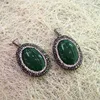 PM409 Emerald Jade Oval Pendant With Silver Plated Edge 35*28mm