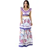 Boho New Sexy Women Two Piece Set Crop Top Long Skirt Sets African Floral Printed Ruffles High Waist Casual Suit Vintage Y11295