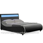 Modern italian designer curve black color pu leather led bed
