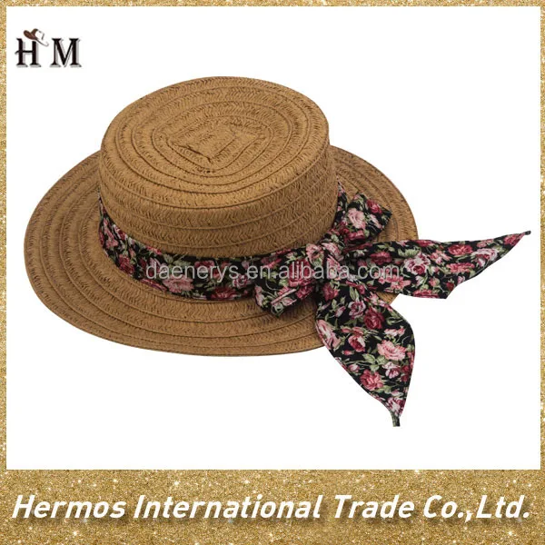 Beautiful wide brim girls beach hat sun paper straw hat with big bowknot
